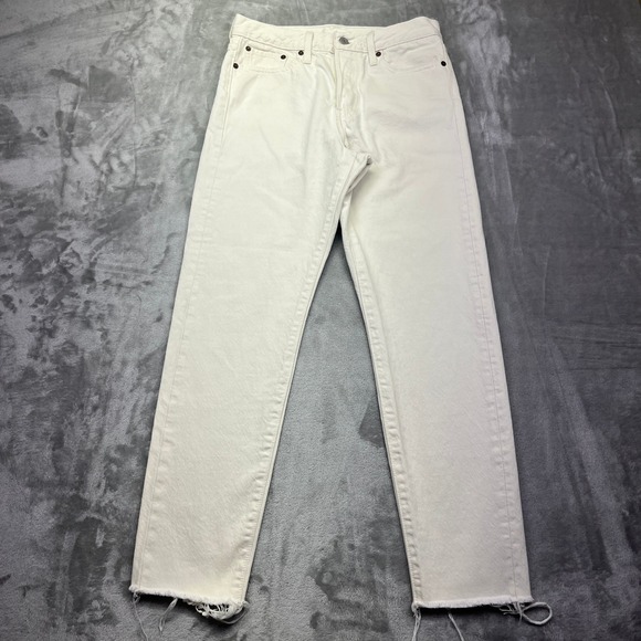 Levi's White Denim Jeans Raw Hem High Rise Straight Leg Women's W28 Fit 29" Boho - Picture 1 of 13